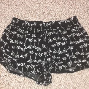 Black Shorts with White Palm Tree Pattern